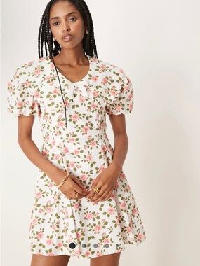 Sister Jane White Mini Dress with Pink Rose Print
